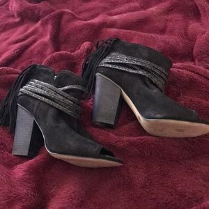 BCBG Suede Peeptoe Bootie